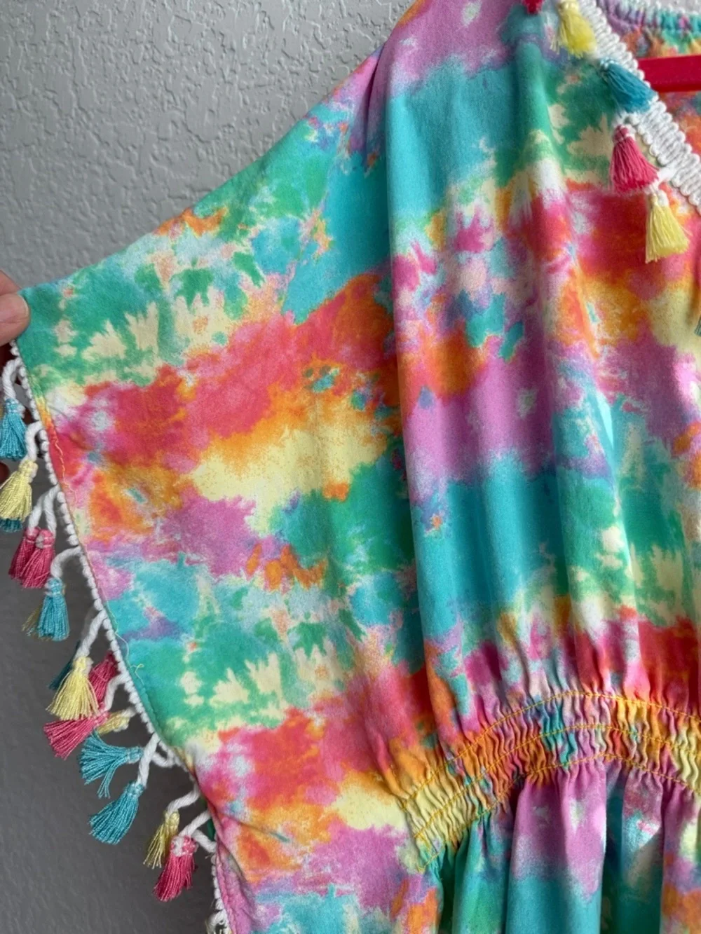 Betsey Johnson Kids Tie-Dye Turquoise Pink Yellow Swim Coverup